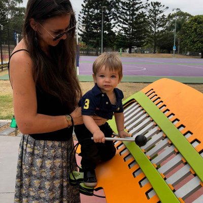 Cartier, 1, of Bowen Hills and his mum Jhulan tried out the xylophone today ahead of the fun community morning 8-10am on Saturday.